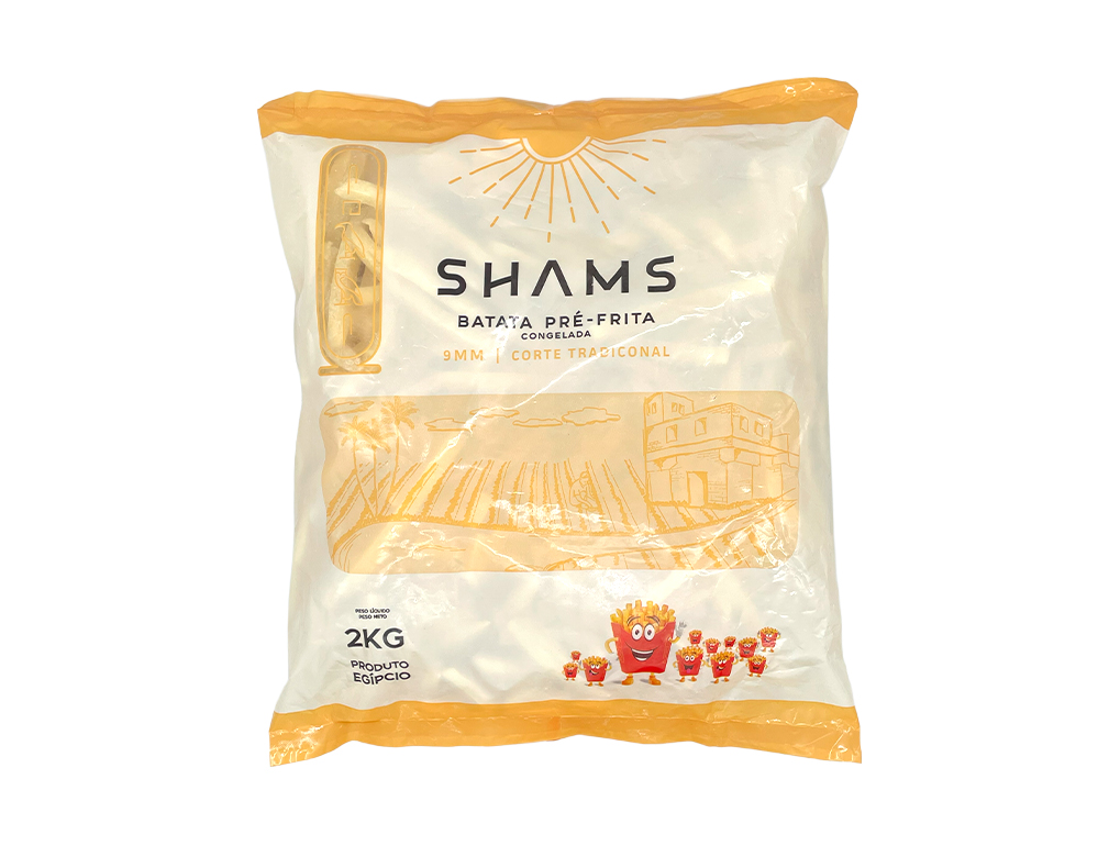 BATATA PALITO CONGELADA PRÉ FRITA 9 MM CORTE TRADICIONAL SHAMS 2 KG (CX 5 PCT)